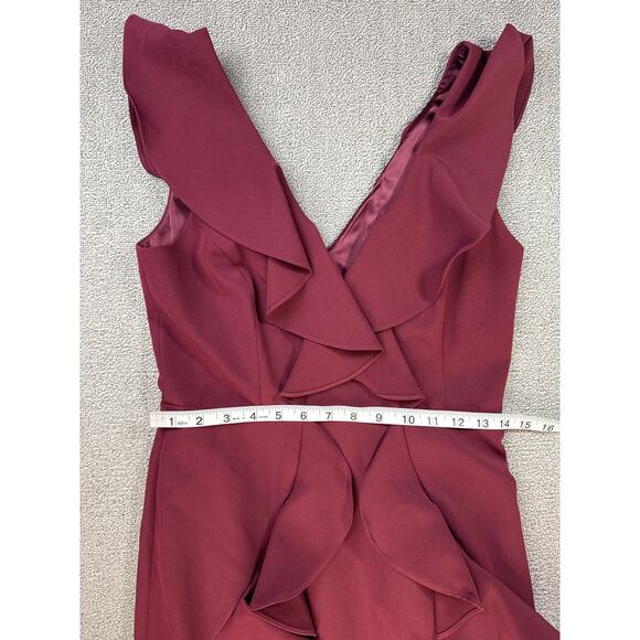 Gianni Bini Formal Dress Gown Full Length Ruffle Sleeveless V neck Burgundy Sz 4 - Picture 7 of 11